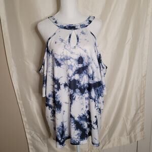 Women's 3XL Blue and White Off-the-Shoulder Short Sleeve Shirt